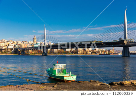 Cable-stayed metro bridge across Golden Horn in Istanbul, Turkey 112000329
