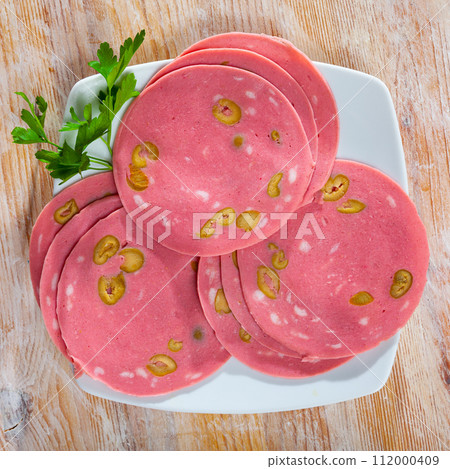 Mortadella sausage with olives 112000409