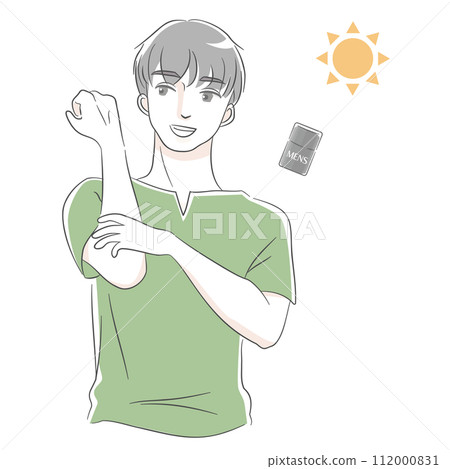 Illustration set of men applying sunscreen (green) 112000831