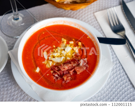 Cordoban salmorejo with ham and egg shavings Cordoban salmorejo with ham and egg shavings 112001115