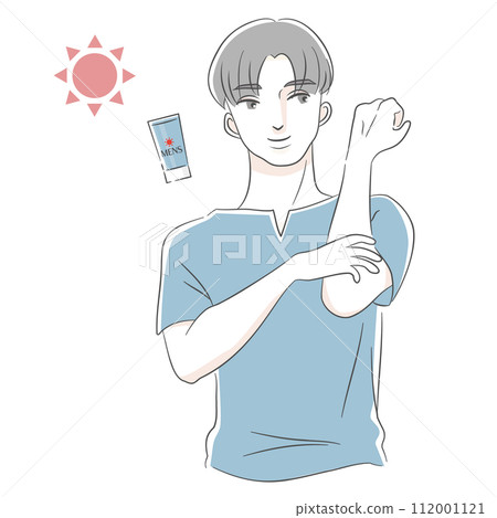 塗抹防曬乳的男士插圖集(藍色) 塗抹防曬乳的男士插圖集(藍色) 112001121