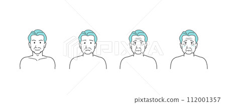 男性臉部老化變化的插圖集 — 老化、老化、皺紋和污漬 112001357