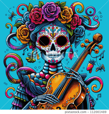 Allure of Death Skull Girl on Dia de los Muertos Illustration 112001489
