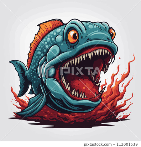 Big fish monster zombie cartoon horror vector illustration 112001539