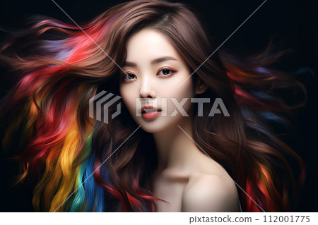 Lady Model Colorful Female model with colorful hair color - Stock Illustration [112001775 ...