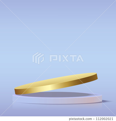 Modern blue and gold pedestal podium. Cosmetic banner display. Vector 112002021