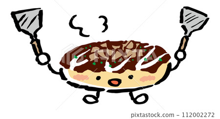 Okonomiyaki mascot holding a spatula in both hands 112002272