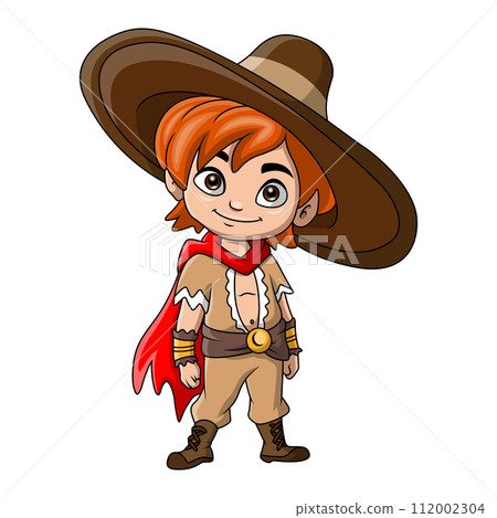 Cute cowboy cartoon on white background 112002304