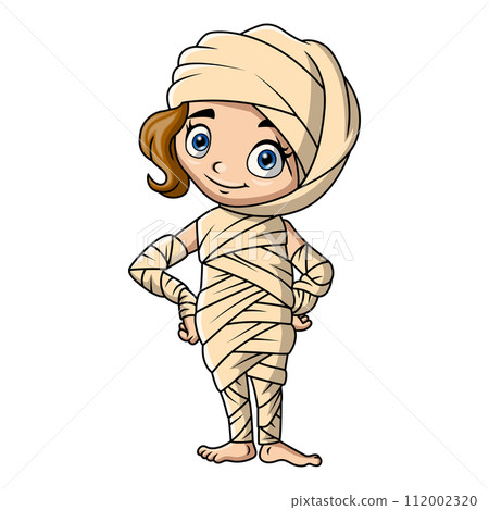 Cute mummy girl cartoon on white background 112002320