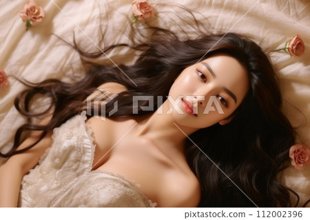 beautiful woman on the bed 112002396