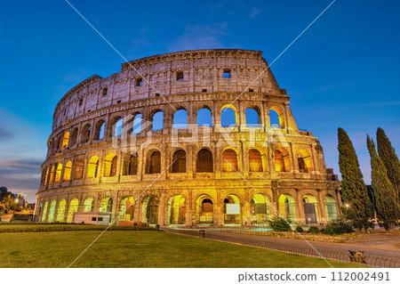 Rome Italy night city skyline at Rome Colosseum empty nobody 112002491