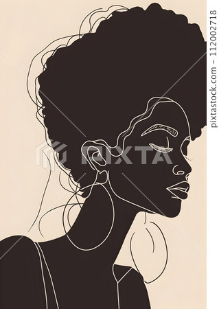 Striking Vector Illustration Portrait of a Strong Black Woman with Afro 112002718