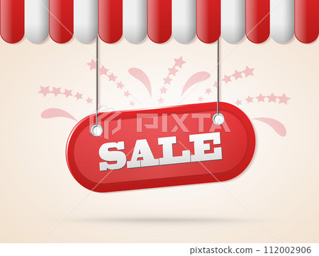 shop roof with sale red sign and stars background shop roof with sale red sign and stars background 112002906