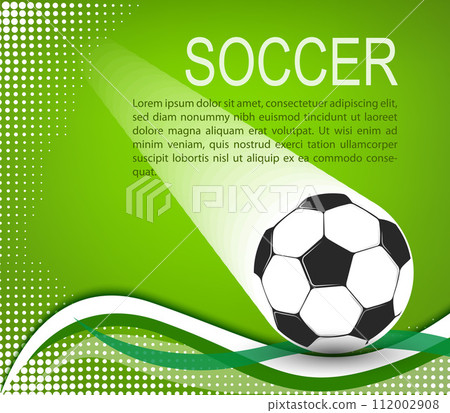 soccer ball in the green background with curves and halftones 112002908