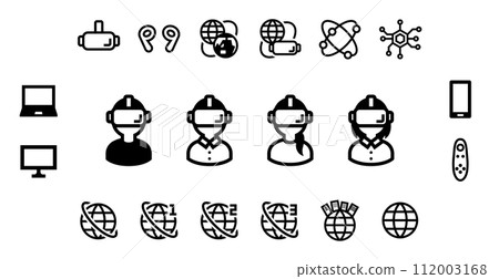 Vector icon set for items related to VR/Metaverse 112003168