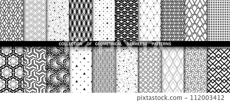 Geometric set of seamless black and white patterns. Simple vector graphics Geometric set of seamless black and white patterns. Simple vector graphics 112003412