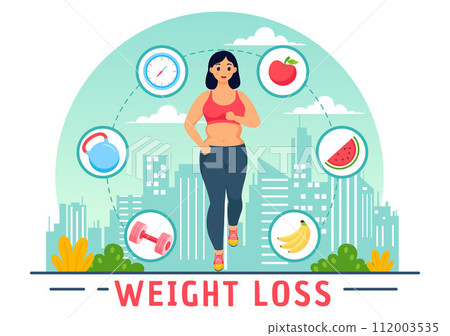 Weight Loss Vector Illustration of Woman Body Transformation Concept with Fitness, Sport, Diet and Healthy Lifestyle in Flat Cartoon Background 112003535