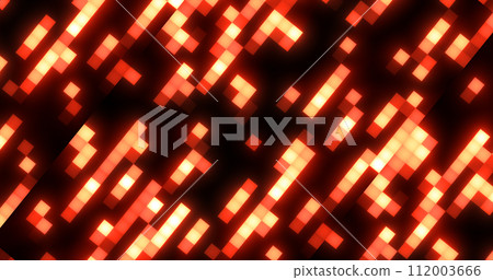 Abstract yellow orange retro pixel hipster digital background made of moving energy brick squares on a black background 112003666