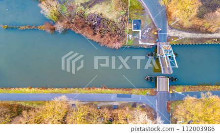Overhead View of Canal Lock and Crossing Roads 112003986