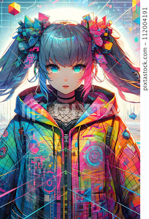 多維數字世界中的動漫風格美麗女孩-矩形垂直 多維數字世界中的動漫風格美麗女孩-矩形垂直 112004191