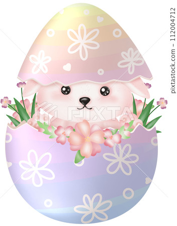 cute rabbit with flowers, easter bunny with easter eggs cute rabbit with flowers, easter bunny with easter eggs 112004712
