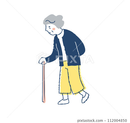 拄著拐杖行走的老婦人 112004850