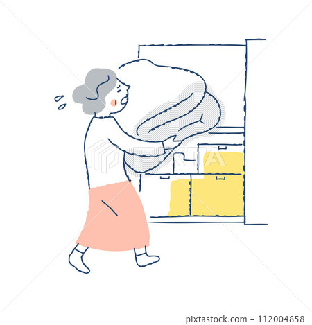 A senior woman lifting the futon heavy 112004858