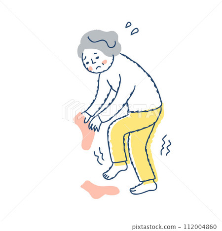 單腳站立、無法穿襪子的高級女性 單腳站立、無法穿襪子的高級女性 112004860