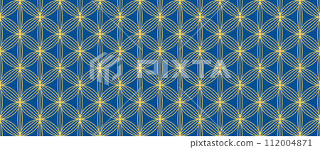 Retro art deco blue and gold seamless pattern. Repeated gold geometric or floral motif. Vintage decorative texture for wallpaper, textile, fabric, print swatch. Vector golden elegant ornament backdrop Retro art deco blue and gold seamless pattern. Repeated gold geometric or floral motif. Vintage decorative texture for wallpaper, textile, fabric, print swatch. Vector golden elegant ornament backdrop 112004871