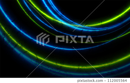Blue green neon laser circles abstract futuristic grunge background 112005564