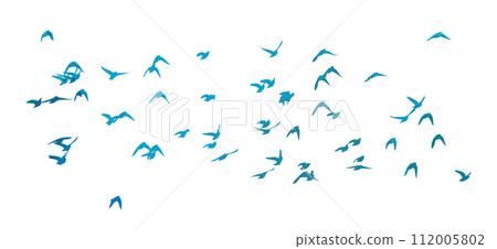 A flock of blue watercolor flying birds. hand drawing. Not AI, Free birds abstraction. Vector illustration A flock of blue watercolor flying birds. hand drawing. Not AI, Free birds abstraction. Vector illustration 112005802