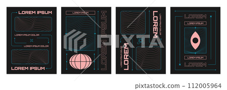 Poster and banner template with wireframe pattern 112005964