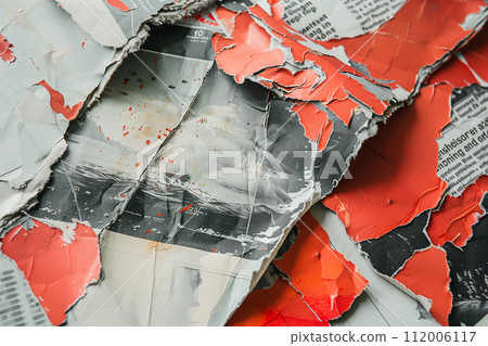 Abstract Collage of Torn Newspapers on Textured Background 112006117