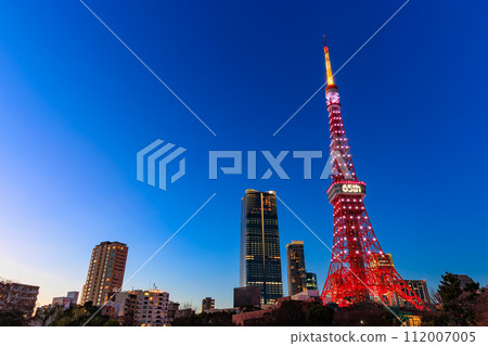 Night view of Tokyo Tower and Azabudai Hills seen from Prince Shiba Park, Shiba Park, Minato-ku, Tokyo 112007005