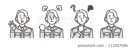 Female worker's happy, angry, sad expressions and pose set [vector illustration material] 112007096