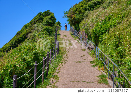 神奈川縣橫須賀市荒崎公園朝向日落山的斜坡景觀 神奈川縣橫須賀市荒崎公園朝向日落山的斜坡景觀 112007257
