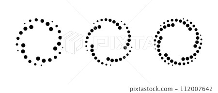 Dot gradient round spiral frame. Halftone effect vortex circle icon with dotted pattern. Progress round loader. Half tone abstract circle border. Vector illustration isolated on the white background 112007642
