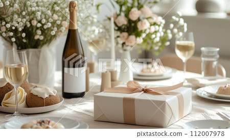 Minimalist setting with understated birthday embellishments, embodying refined elegance and celebration 112007978