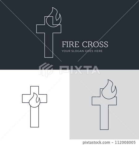 Christian cross with flame. Pentecostal fire. Holy Spirit invitation to church. Stock vector illustration isolated on different backgrounds. Christian cross with flame. Pentecostal fire. Holy Spirit invitation to church. Stock vector illustration isolated on different backgrounds. 112008005