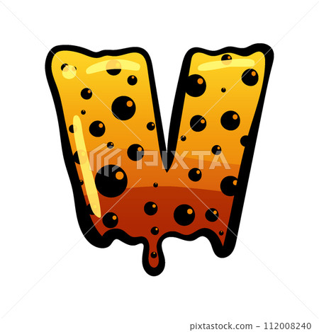 Halloween font letter V latin alphabet. Orange bubbling colorful spooky Halloween font letter V latin alphabet. Orange bubbling colorful spooky 112008240