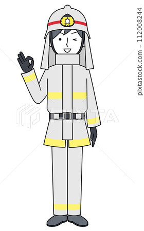 Okay sign illustration of firefighter (fire protection suit) 112008244