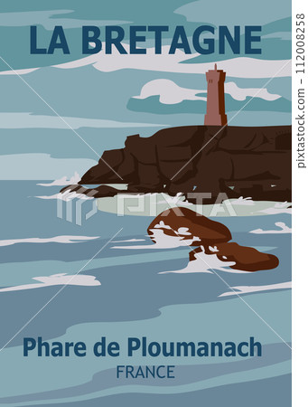 Retro Travel poster La Bretagne France Lighthouse Retro Travel poster La Bretagne France Lighthouse 112008258