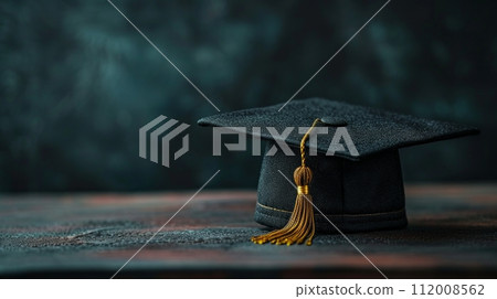 A simple backdrop adorned with a solitary graduate's cap, evoking memories of educational milestones 112008562