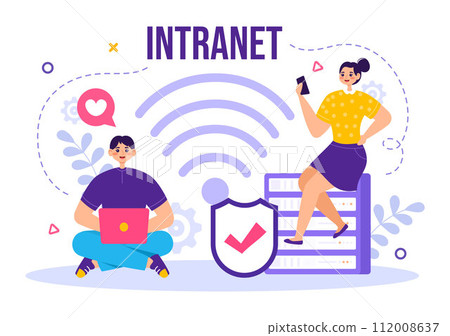 Intranet Internet Network Connection Technology Vector Illustration to Share Confidential Company Information and Website in Flat Cartoon Background 112008637