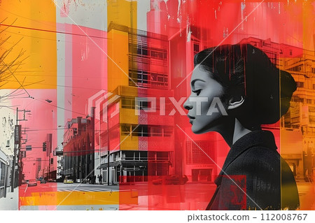 Woman Standing in Urban Street Art by Japanese Artist 112008767