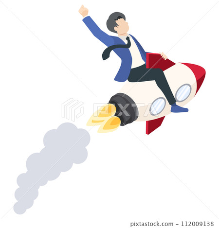 Illustration of an office worker riding a rocket Illustration of an office worker riding a rocket 112009138