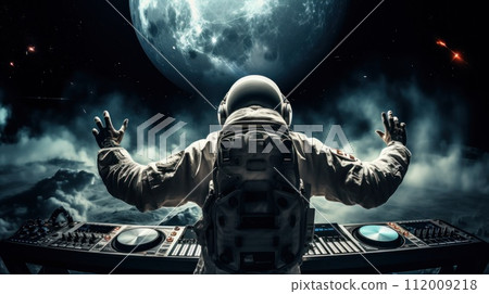 Astronaut DJ playing music in spaceship. Generative AI. 112009218