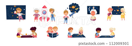 Boy and Girl Character Study Space and Galaxy Examine Solar System Vector Set Boy and Girl Character Study Space and Galaxy Examine Solar System Vector Set 112009301