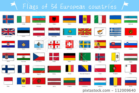 世界國旗，54 個歐洲國家，手繪風格 112009640
