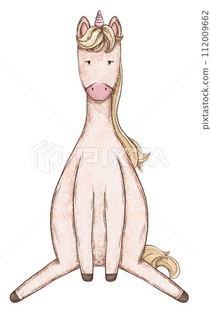 Hand Drawn Cute Unicorn Illustration, Pencil style baby kids art drawing 112009662